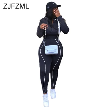 

White Striped Spliced 2 Piece Sweatsuits Women Clothes Zipper Up Full Sleeve Crop Top Fitness Pant Casual Outfits Matching Sets