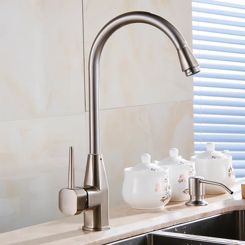 

Brushed Single Bore Hot And Cold Faucet Kitchen Sink Rotating Water-Saving Mixing Valve Manufacturers Direct Selling OEM