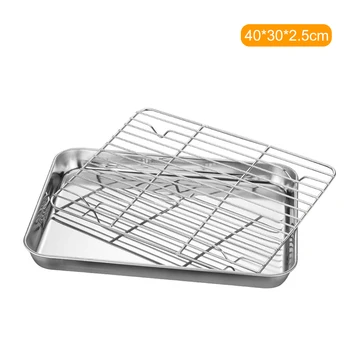 

Stainless Steel Flat Bottom Baking Tray with Mesh Set Square Barbecue Plate with Cooling Rack Drip Pan Barbecue Tray Bakeware