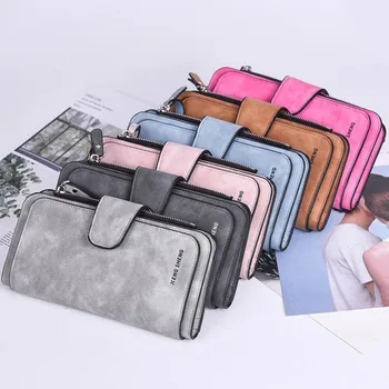 

Women's Long Wallet Zipper Solid Scrub -Thin Bag Ladies PU Leather Long Purse Multi Card Position Wallet Card Holder Bag @C09