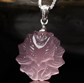 

Natural Rose Quartz nine-tailed fox pendant necklace fortune pendant female male crystal jewelry transfer to help the cause