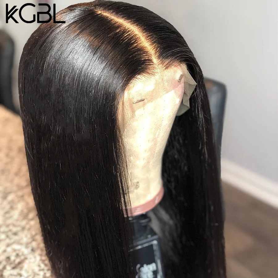 KGBL прямые 13*4 кружевные передние человеческие волосы парики средний коэффициент "-24" не Реми натуральный цвет бразильские волосы парики