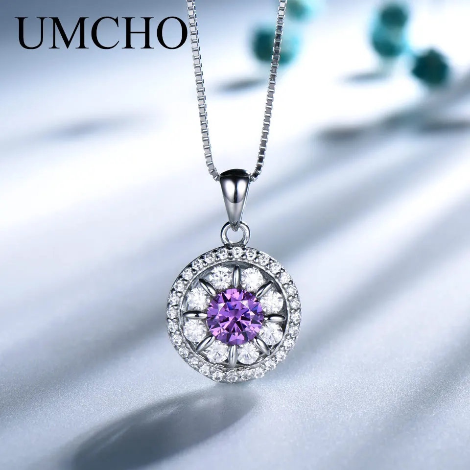 UMCHO твердая 925 пробы Серебряная аметистовая Подвеска для колье драгоценный