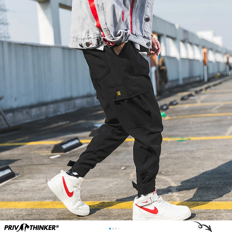 Мужские брюки карго Privathinker черные джоггеры с большими карманами уличная одежда