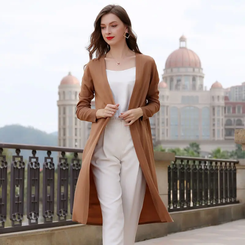 ^Cheap Cardigan jacket 2019 spring new long-sleeved sweater jacket long loose knitted cardigan woman summer thin suntan shirt