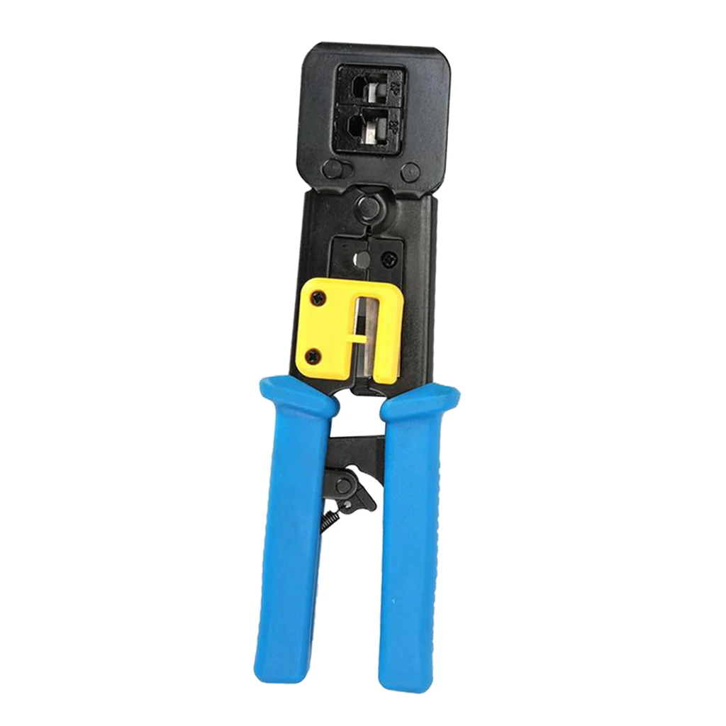 RJ45 Crimping Tool Crimper Ethernet Wires Stripper Plier Through Hole Blue