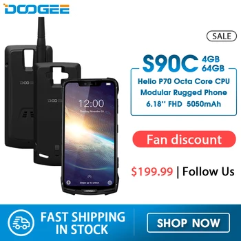 IP68 DOOGEE S90C Modular Rugged Mobile Phone 6.18inch Display 12V2A 5050mAh Helio P70 Octa Core 4GB 64GB 16MP+8MP Android 9.0