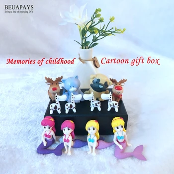 

Resin Cartoon Gift Box Elk Dog Giraffe Mermaid Figurines Miniatures Ornament Christmas Pendant decoration party favors birthday