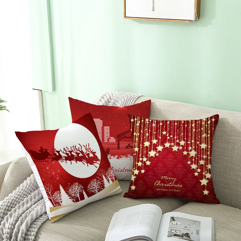 Красный Рождество Европейская «ПИЧ-скин» семья Декоративная Подушка Чехол для спальни гостиной Подушка Чехол размером 45*45 см