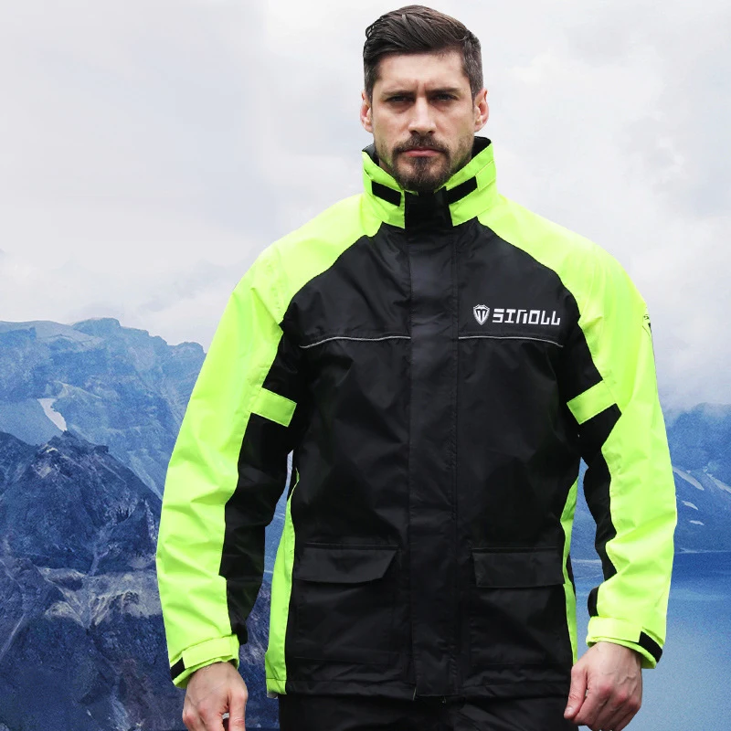 Motorcycle raincoat men's motorcycle raincoat set cap pocket riding reflective waterproof