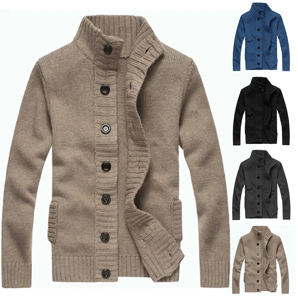 Осень зима свитер мужской кардиган SweatersThickened теплое пальто со стоячим воротником