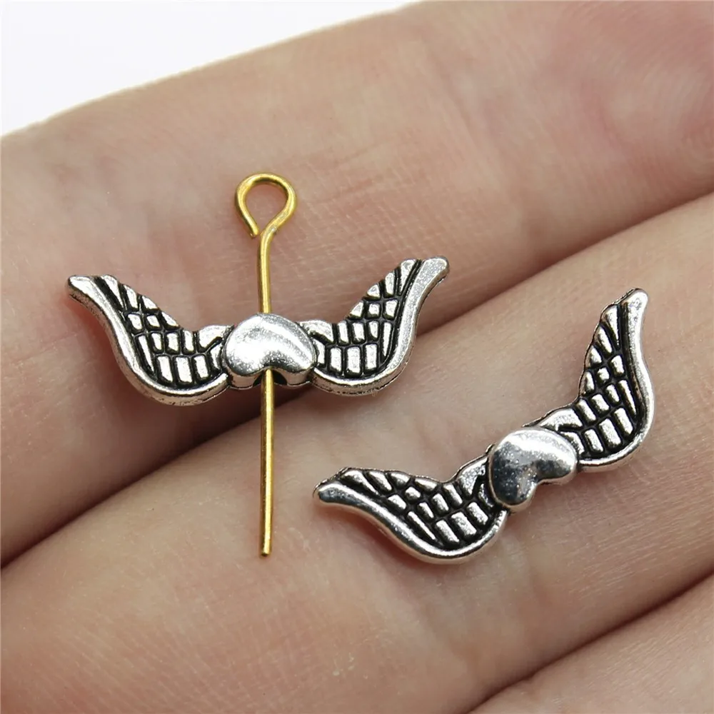 20pcs 20x7mm Angel Wings Heart European Small Hole Spacer Beads For Jewelry Making DIY Findings | Украшения и аксессуары