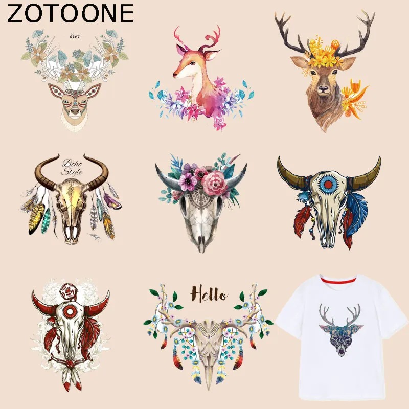 

ZOTOONE Animal Elk Patches Bull-Head-Patch Sticker Iron on Transfers for Clothes T-shirt Diy Accessory Appliques Heat Transfer G
