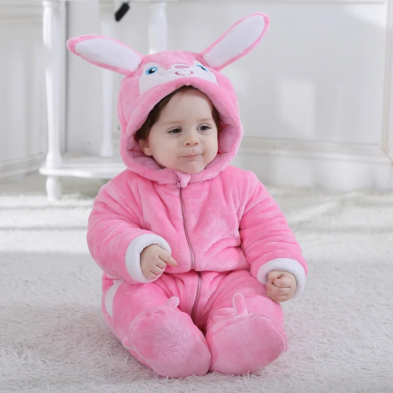 Winter Warm Bunny Onesie 3D Rabbit Bear Ear Hooded Zipper Romper,Size 0-24 Months AGQT Baby Easter Outfit