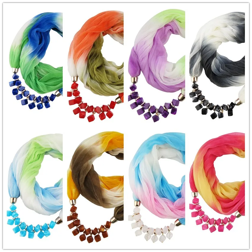 H0142f1c8416042588ff4d48e0c808ab2M Fashion Lady Gradient Color Silk Scarf Ring Simple Bead Pendant Necklace Ring Scarf Multi-style Lady Muslim Head Scarves Hijabs Mallzona