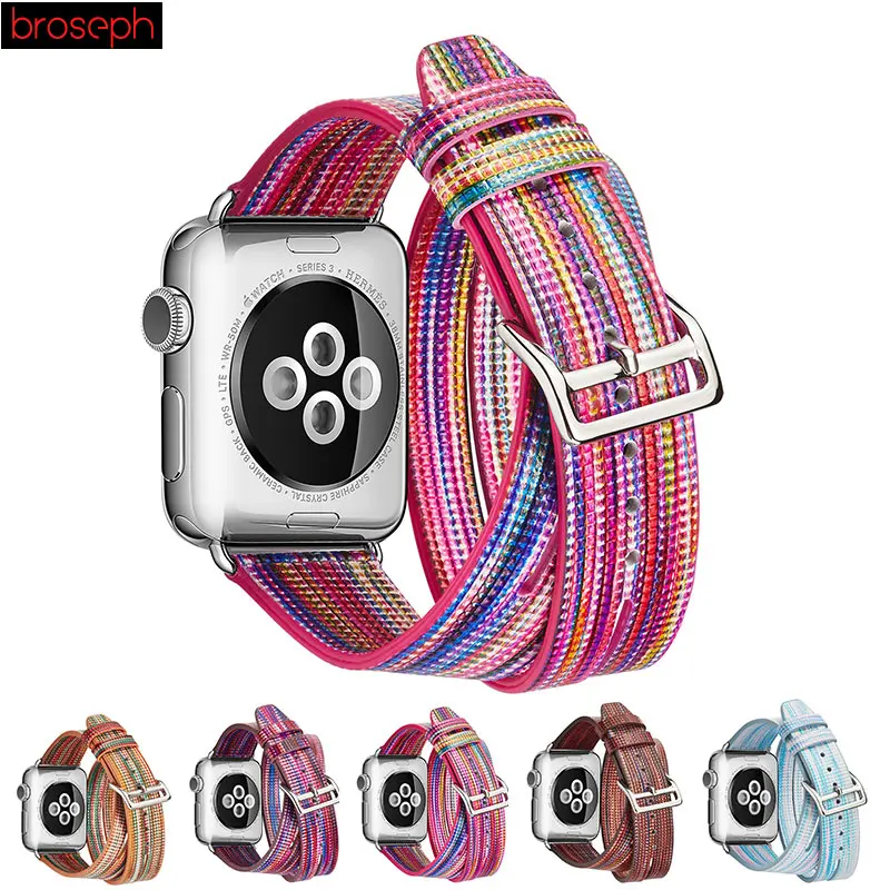 

Colorful Leather Straps for Apple Watch Series 3 2 1 Two-circle Watchbands Wrist Bracelets for Iwatch 38mm 42mm