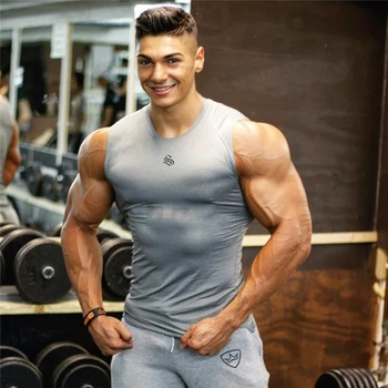 

Men tight tank top men's gym fitness vest 2020 new men's muscle sports Leisure jogging Exercise sports sleeveless shirt top