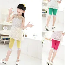 Летние детские новые стильные однотонные кружевные капри из вискозы для девочек детские укороченные Леггинсы ярких цветов