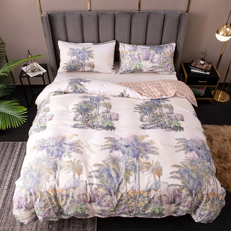 

Scenic Ocean Coral Bedding Sets Duvet Cover Set Coconut Tree Bed Sets Pillowcase Single Double Queen King Quilt Cover No Filling