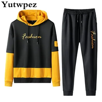 

Tracksuit Men Set Hoodies Men Sweatshirt Men Sweat Brand Spring Autumn Fleece 2PCS Stand Collar Patchwork Fashion Sweatsuits New