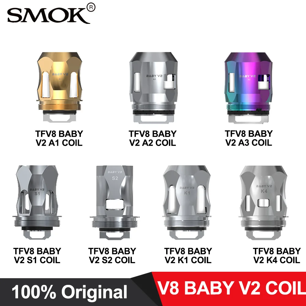 

SMOK TFV8 Baby V2 Coil 5ml A1 A2 Replacement Coils Atomizer Vape Cartridges With V8 Baby V2 SMOK E cigarette Tank 100% Original