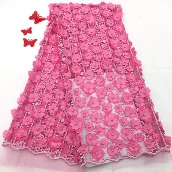 

2020 Net Lace For African With Beads, Fushia Lace Fabrics With Free Shipping, 3D Applique Tulle Lace Fabric RF2846