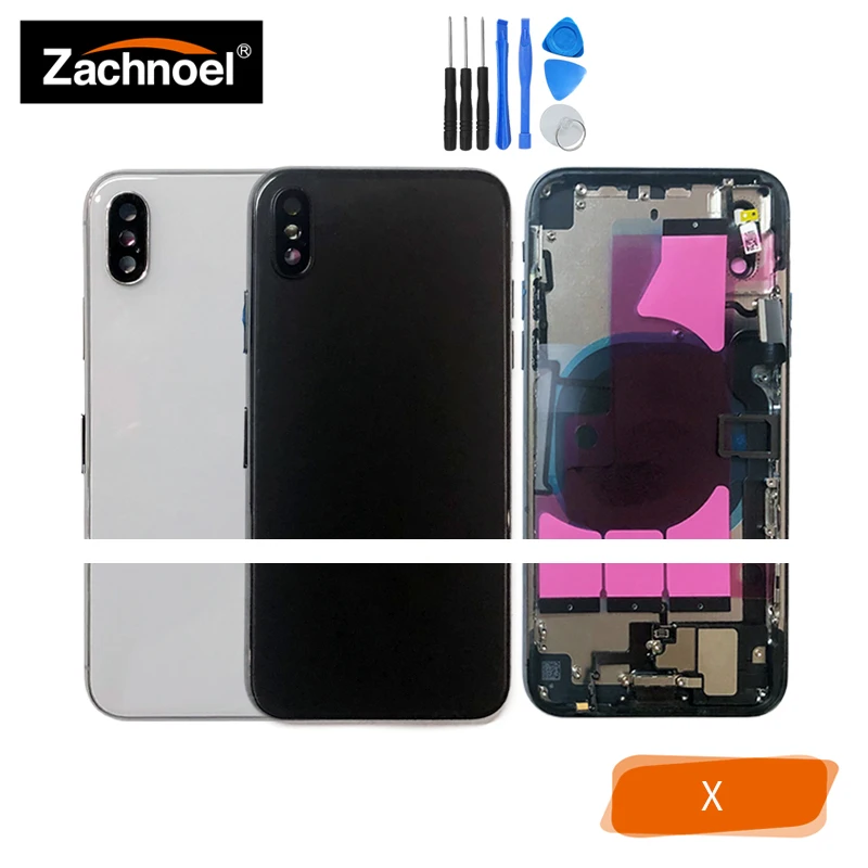 

New Full Housing Case for Iphone X Battery Back Cover Door Rear Cover + Middle Frame Chassis with Flex Cable Replacement Parts