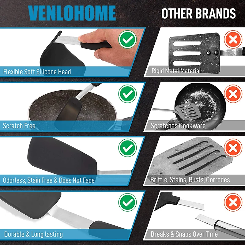 30cm Flexible Silicone Spatula Heat Resistant Turner Non-Stick Cooking Shovel Good Grip Steak Turner For Flipping Frying Pancake