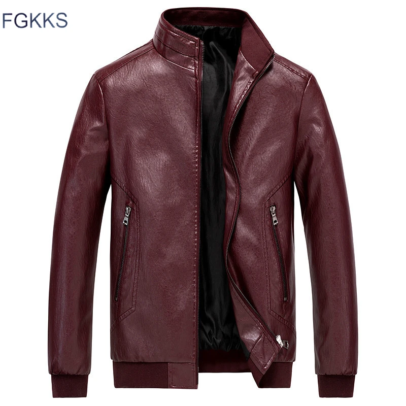 

FGKKS Men High Quality Leather Jackets Coat Winter Men's Fashion Motorcycle Faux Jacket Overcoat Male Casual PU Jackets Coats