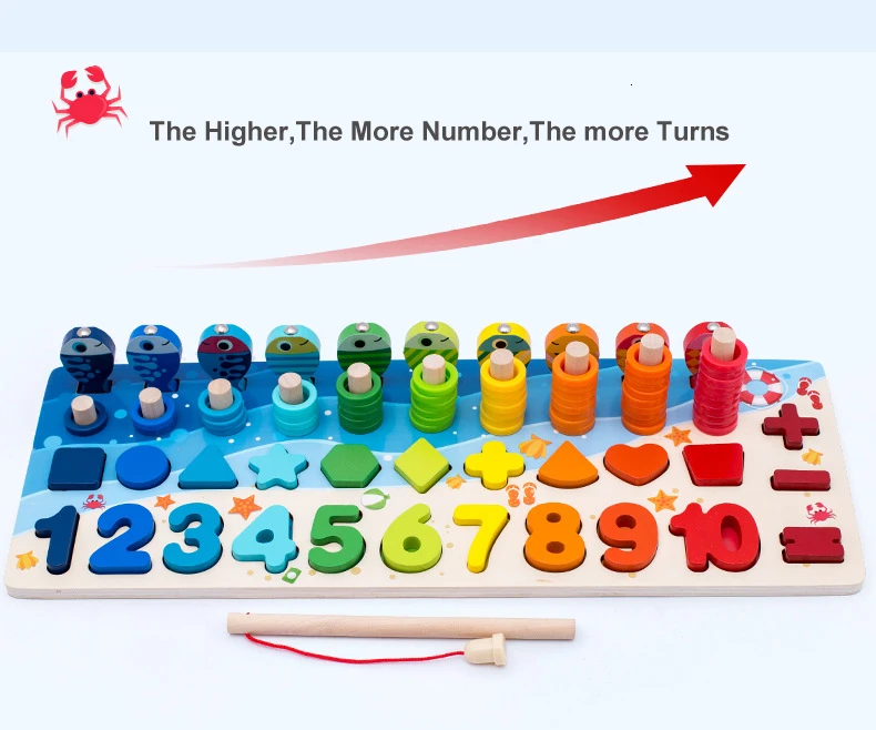 4 в 1 Монтессори Деревянные игрушки головоломки рыболовные игрушки Цифровой формы познание Математика Обучающие Развивающие для детей подарок