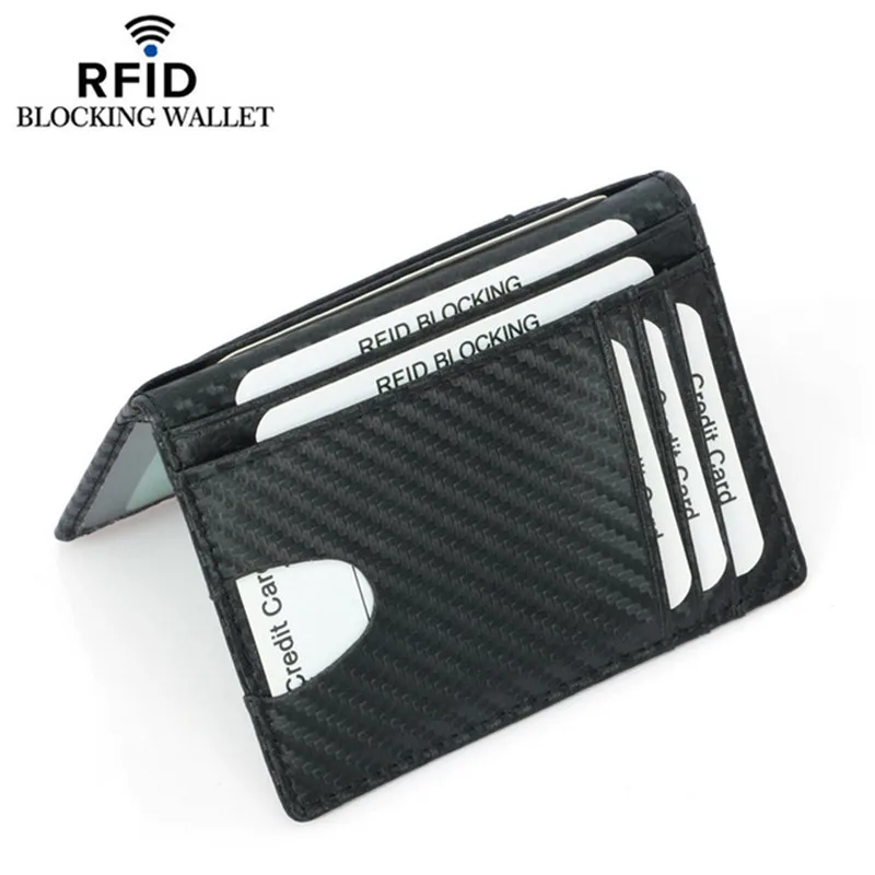

New Black Carbon Fiber Slim Credit Card Holder Thin RFID Wallets Pu Leather Driver License Cover Holder For Men Card Wallet