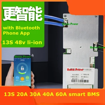 

13S 48v 40A 20A 30A 60A lithium li-ion 3.7v smart BMS 50A balance charge display with communication UART android Bluetooth App