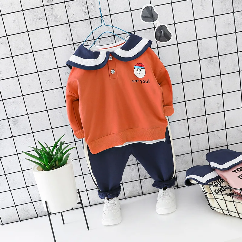 Детский комплект для маленьких девочек, темно-синий галстук, топы+ спортивные штаны, комплект из 2 предметов для новорожденных, брендовый хлопковый Школьный костюм для маленьких мальчиков 1-3 лет