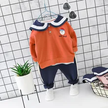 Детский комплект для маленьких девочек, темно-синий галстук, топы+ спортивные штаны, комплект из 2 предметов для новорожденных, брендовый хлопковый Школьный костюм для маленьких мальчиков 1-3 лет