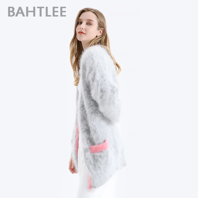 Зимние женские вязаные кардиганы BAHTLEE свитер с карманами шерстяное ангорское