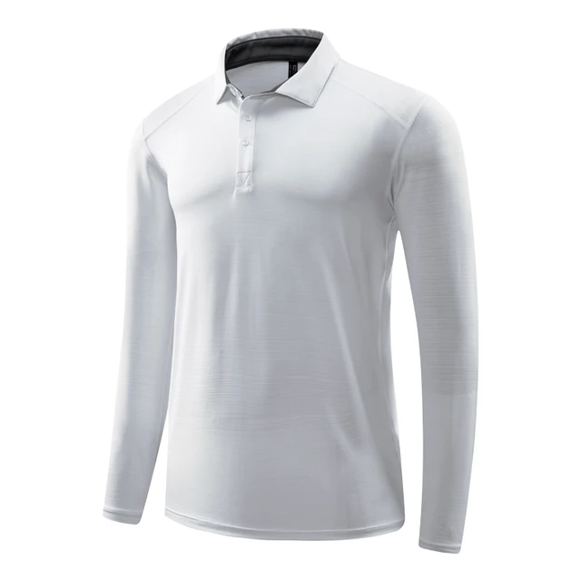 Men Fitness Long Sleeve Quick Dry Tennis Golf Shirt Bodybuilding Workout Long Top Casual Man Running Sportswear white