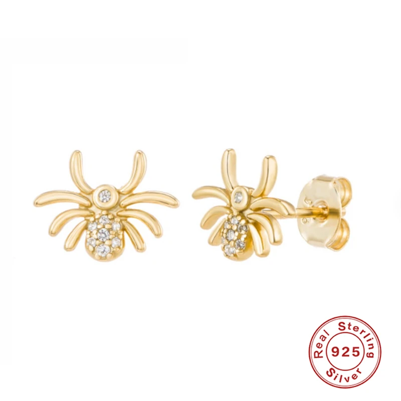 

Aide Exquisite Small Spider Stud Earrings For 925 Sterling Silver Set Gold Color Micro Paved Cubic Zirconia Earring Fine Jewel