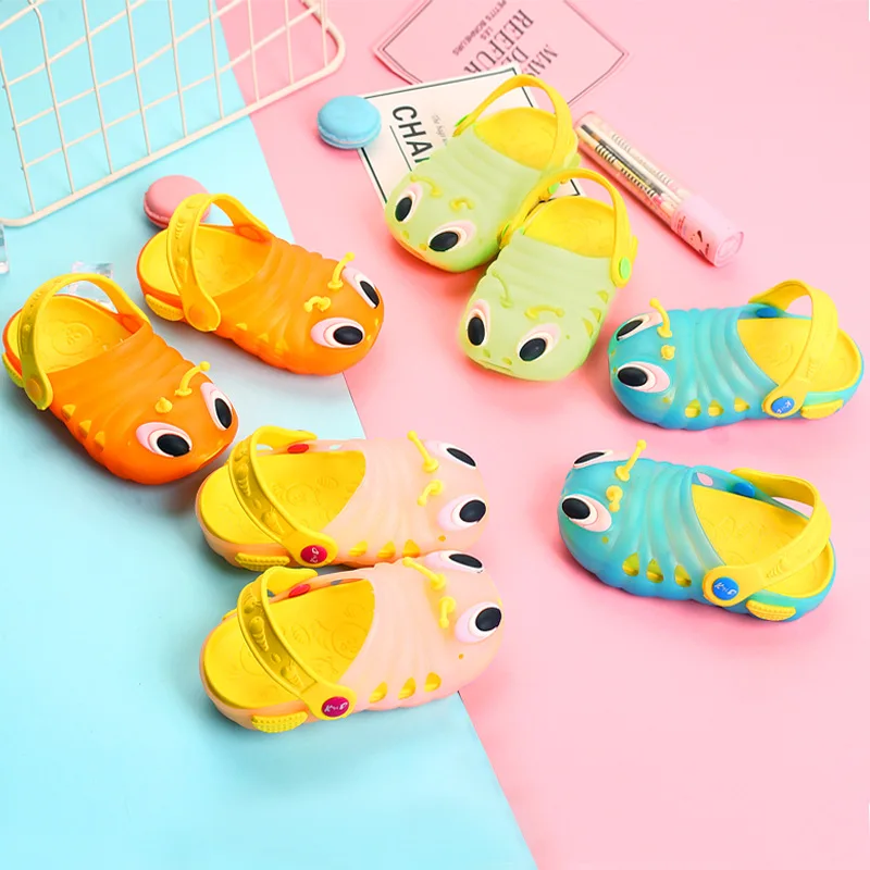 

3t Caterpillar Children Sandals Anti-slip Soft-Sole Home Indoors And Outdoors Wear Breathable Cute Cartoon Porous Shoes