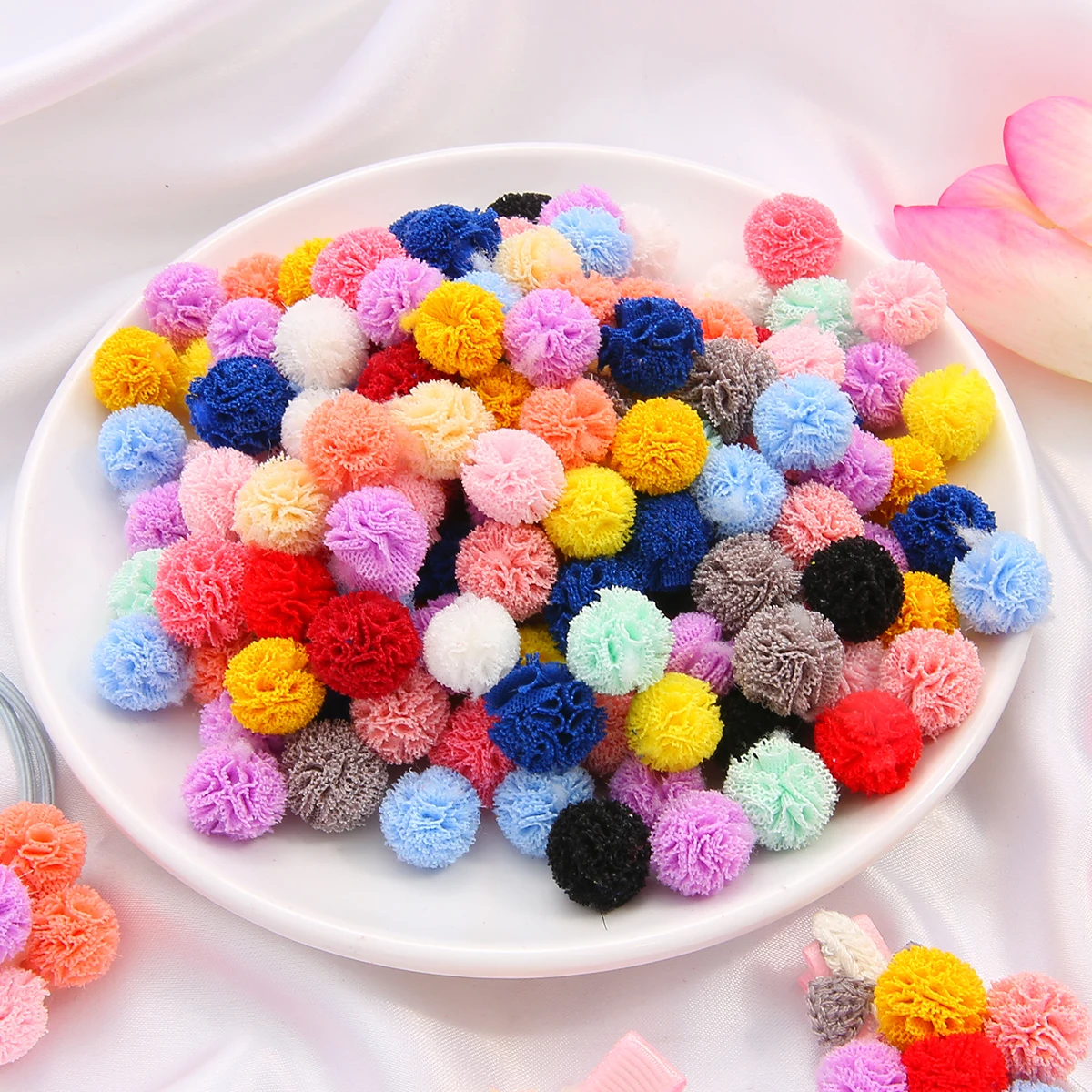 Korea Lace Ball DIY Gauze Elastic Flower Pompoms 30Pcs/lot 15mm Craft Plush Mesh Pendant For Hairpins Jewelry Making Accessories pom poms craft supplies,jewelry making supplies,craft supplies
