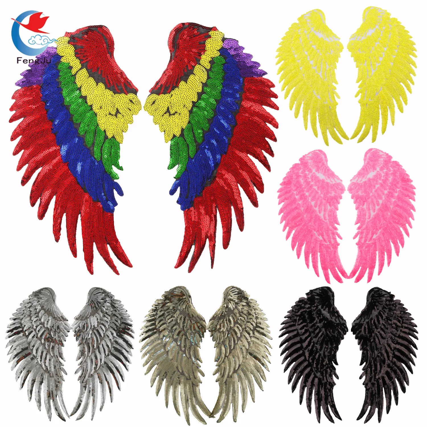 

FengJu wing fly embroidered sequined iron on Patches for Clothes T-shirt Patches Decorative Patches Sewing Repair Decoration