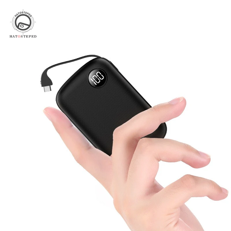 

Mini Power Bank 10000mah Thin Digital Display 2.1A Fast Charging 2 In1 Built-in Line Portable Charger Powerbank For Iphone Xiaom