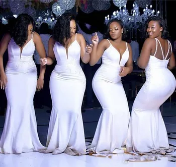 

2020 Elegant Spaghetti Mermaid Bridesmaid Dresses V Neck African Wedding Guest Gown Cheap Long Prom Evenig Miad Of Honor Dress