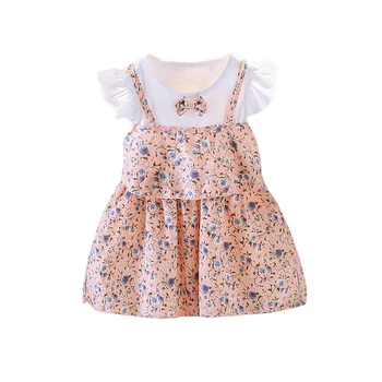 

Kids Toddler Princess Sundress Baby Girls Fake 2 Piece Dress Summer Casual Flare Sleeve Floral Pattern Dress
