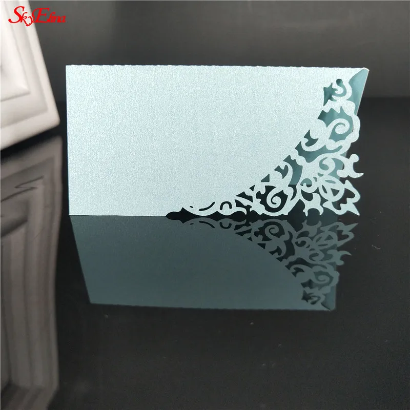 sky blue 10/50/100 шт. выдалбливают Элегантная настольная бумага с именем и местом Свадебная пригласительная открытка Свадебные украшения Украшение стола 7Z - Цвет: sky blue