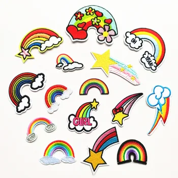 

Rainbow Clouds Patches Embroidery Iron On Patch For Stripes Clothing DIY Stickers Sew On Clothes Denim Jacket Sequin Appliques