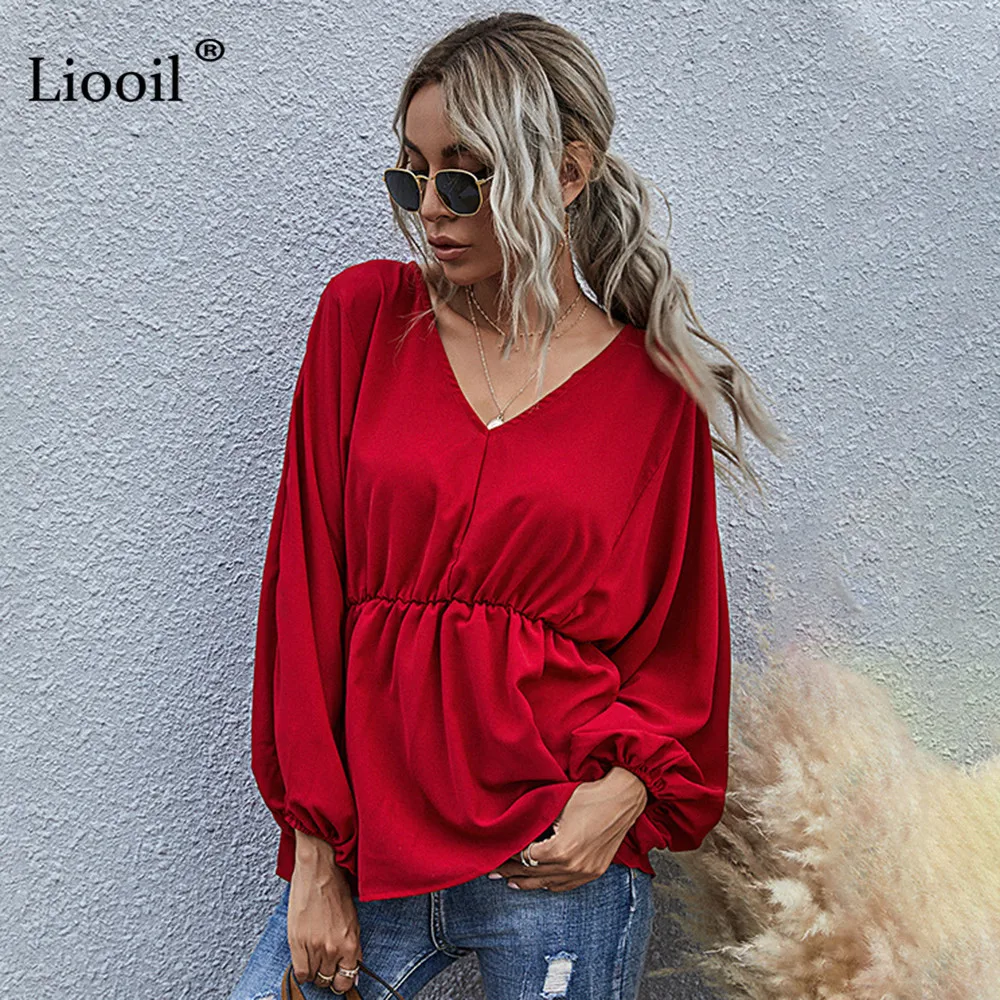 

Ruched Chiffon Shirts Women 2021 New Spring Clothes Puff Sleeve V Neck Ladies Casual Red Patchwork Vintage Tops And Blouses