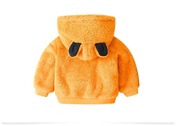 Теплые зимние куртки с капюшоном для маленьких мальчиков и девочек; плотные бархатные куртки кораллового цвета с рисунком медведя; кардиган; Верхняя одежда; пальто; парки