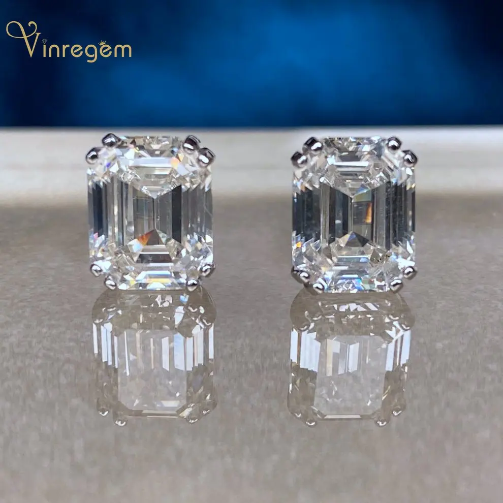 Серьги-гвоздики Vinregem из серебра 100% 925 пробы с изумрудной огранкой серьги-гвоздики