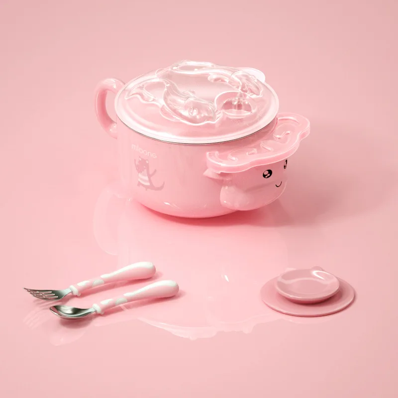 

[4 Pieces in a Set] Man Dragon Water Injection Thermal Insulation Bowl Infants Bowl Spoon Set Solid Food Bowl Sucker Bowl CHILDR