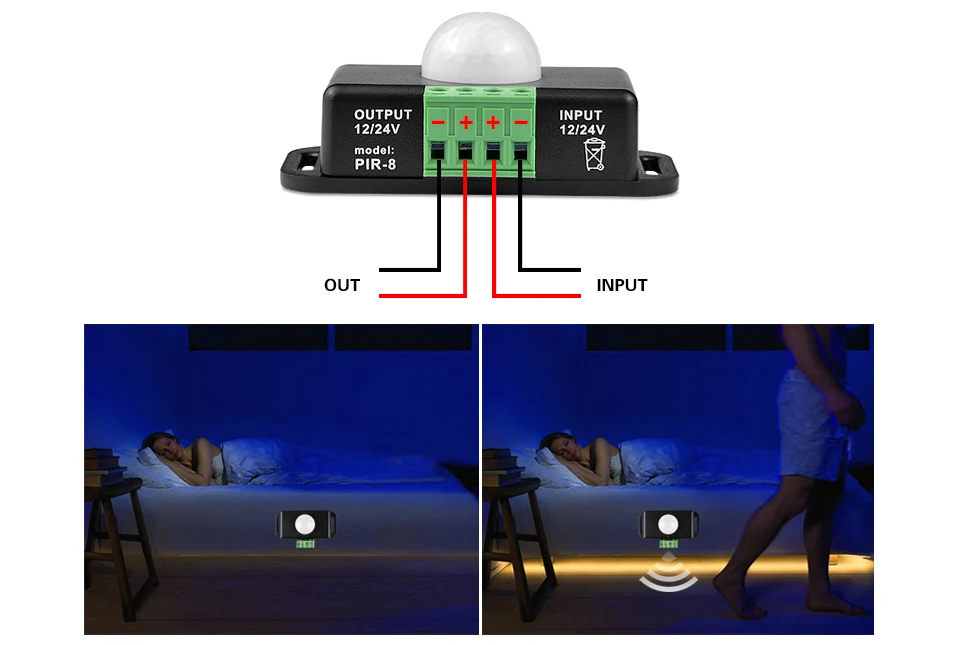 Движения PIR Сенсор переключатель 12 V-24 V смарт Автоматическое включение/OFF Выключатель света DIY USB Сенсор Светодиодные ленты светодиодные ленты неоновый rgb-лента